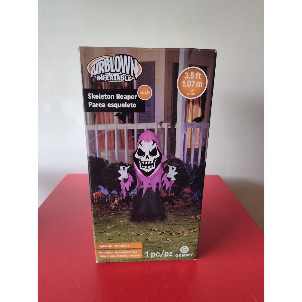 Gemmy Airblown Inflatable Halloween Skeleton Reaper 3.5ft LED New in Box Decor B